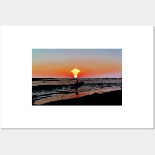 Silhouette of Surfer on Beach Posters and Art